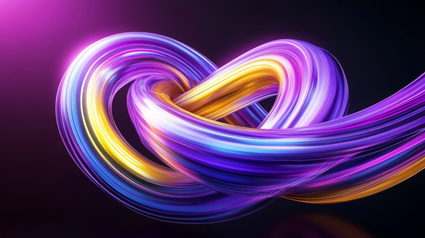 A glowing purple and gold ribbon tied in a knot